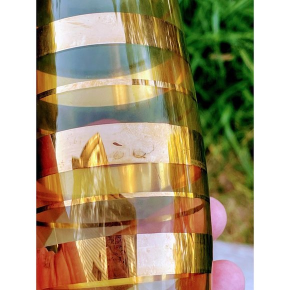 Vintage Glass Mid century Citrine Yellow Gold Stripe Bud Vase Romania - Picture 8 of 11